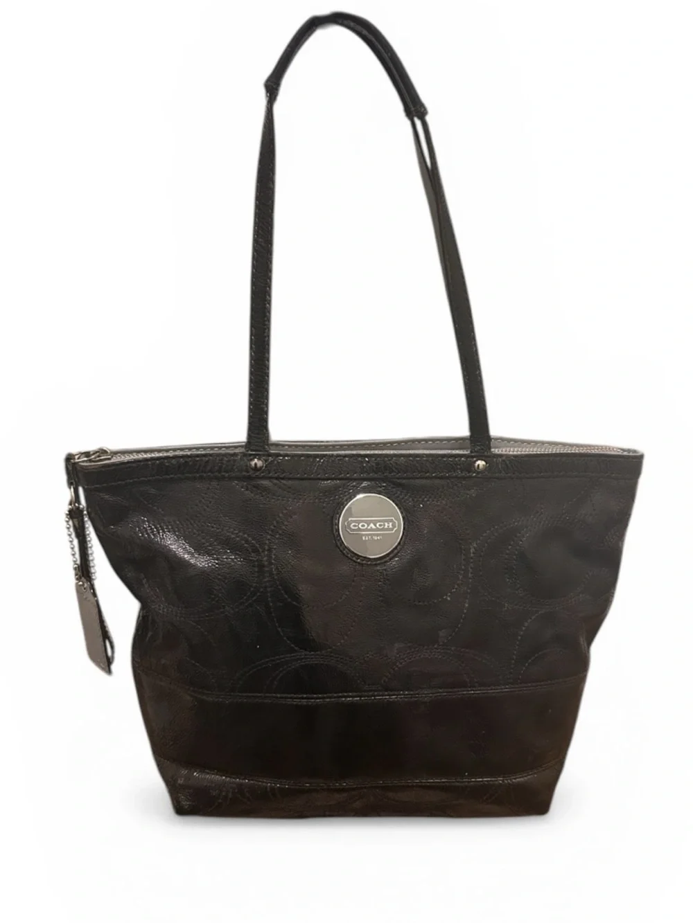 Coach Black Leather Logo Tote with Hangtag - Picture 2 of 13